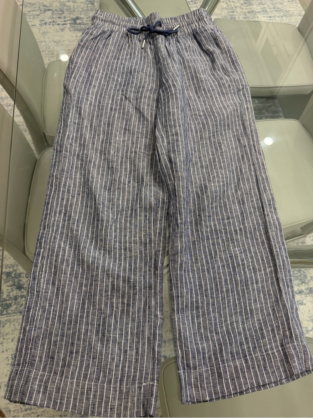 Quince Coastal Navy and White Vacation ready Drawstring Linen pants small